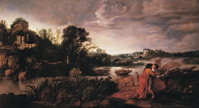 Moyses van Wtenbrouck, Jacob Wrestling with the Angel, 1623, oil on panel. Agnes Etherington Art Centre, Queen's University.   Gift of Alfred and Isabel Bader, 2013 (56-003.33)